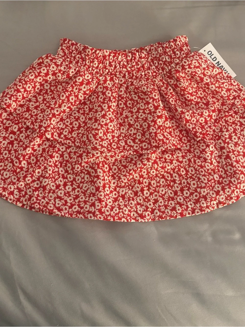 Old Navy Red and White Floral Ruffled Skirt